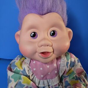 CUTE Vintage 90s Magic Trolls Purple Hair Doll 12' Starry Eyes Toy